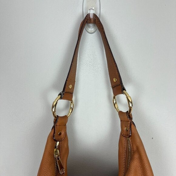 Michael Kors Leather Hobo Handbag Shoulder Bag Gold Plated Hardware Fulton Brown - Picture 2 of 16